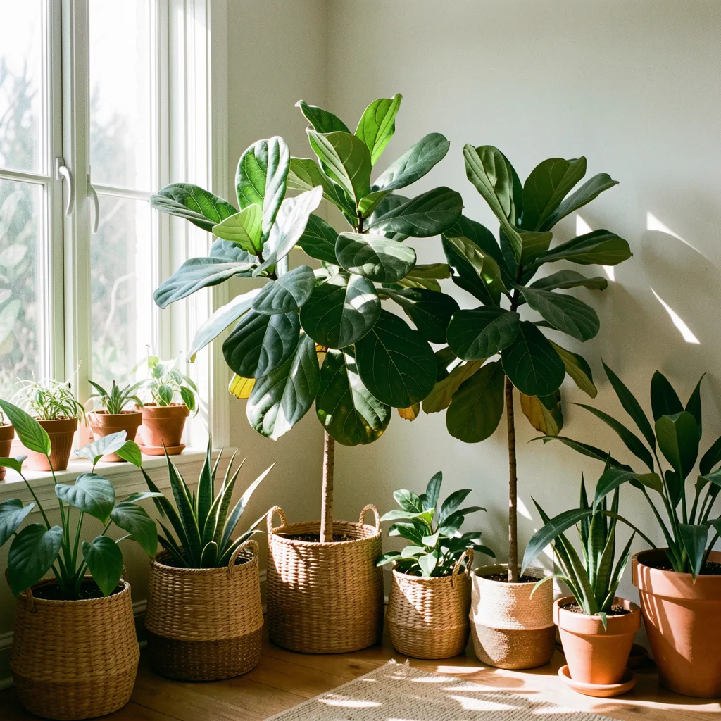 Lush green interior design with diverse plant species