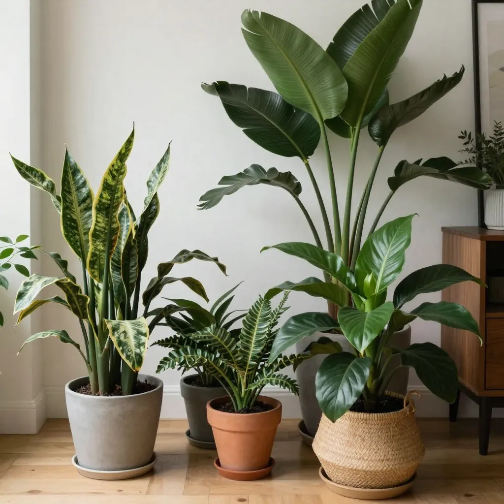 Zen-inspired interior with peaceful plant arrangements